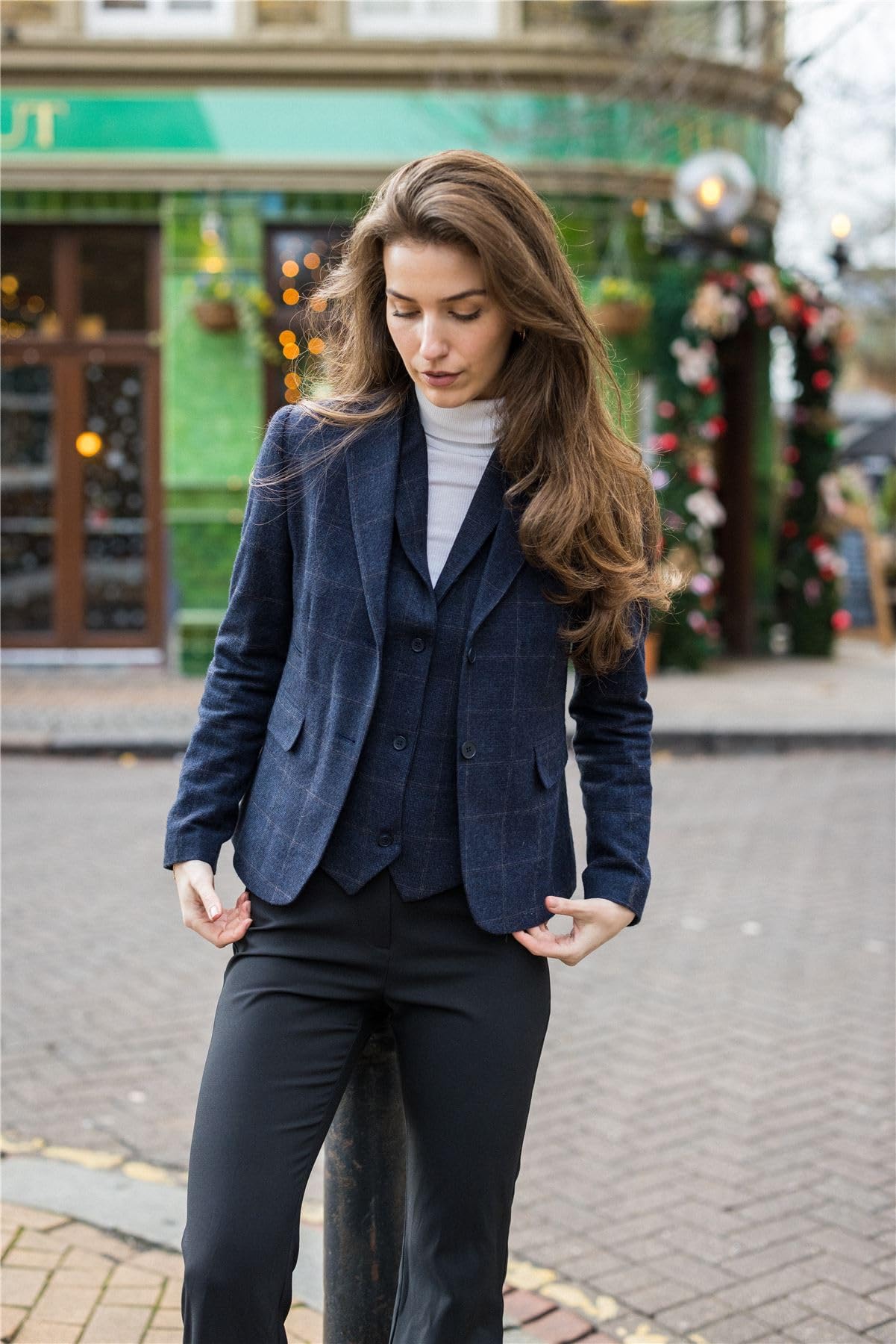 TruClothing.com Damen Blazer Wollmischung Tweed Fischgrät kariert Tailored Fit Damen Landhaus Jacke