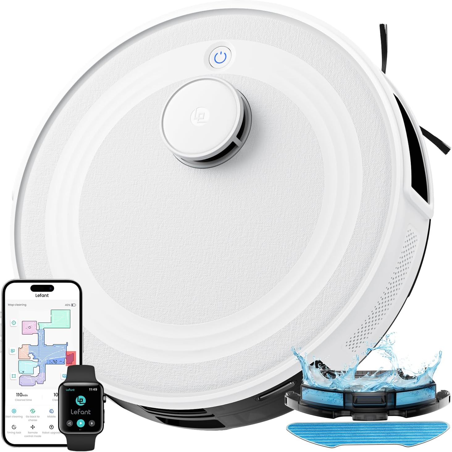 LEFANT M2 Robot Aspirapolvere Lavapavimenti Con Mappatura,Aspirazione 6000 Pa,160 minuti,Navigazione Laser dTOF,Tecnologia di Evitamento Degli Ostacoli PSD,Pulizia Personalizzata,Controllo APP&Alexa