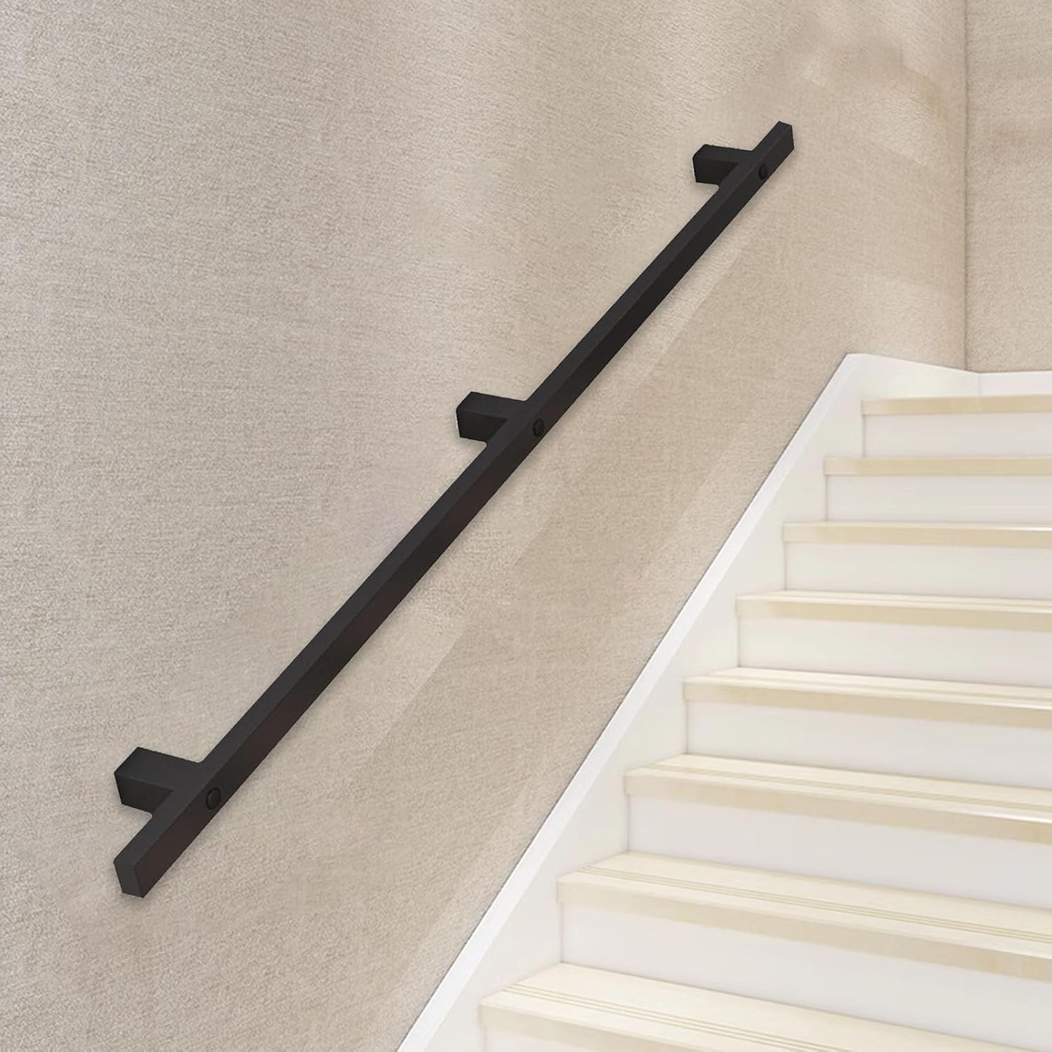 Black Staircase Railing 30cm~600cm, Wall Mounted Staircase Handrail Galvanized Industrial Square Pipe Hand Rails for Stair Corridor Lofts Kindergarten Patio(2.6ft/80cm)