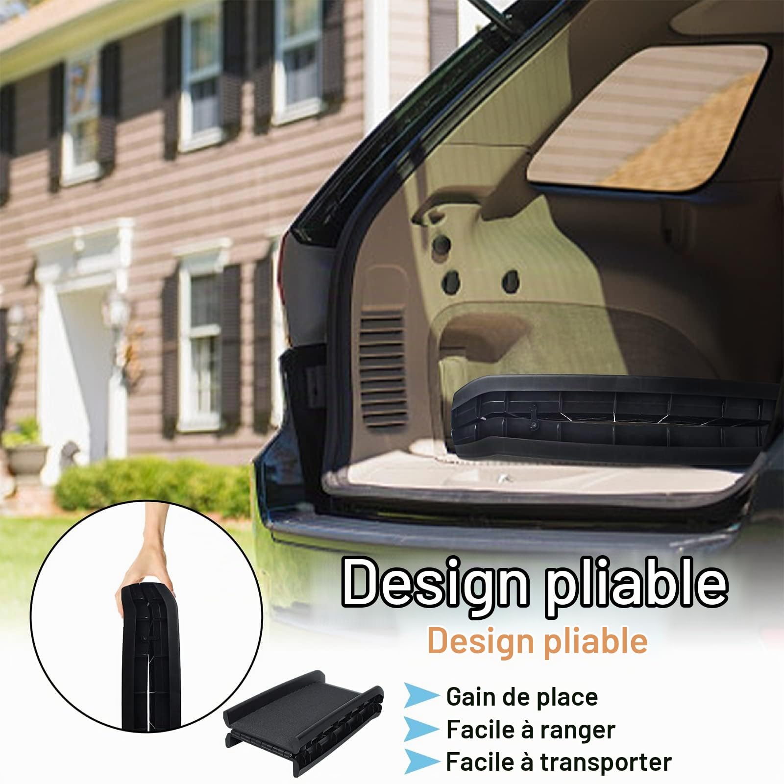 Rampe de voiture pliable pour chien - Antidérapante - Jusqu'à 90 kg - Pour grands et petits animaux - 156 x 40 cm - Noir