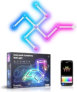 Smart WiFi RGB LED Wall Lights,Multi-Coloured,Music sync,Over 40 Dynamic Scenes,LED Light Bar Work with Alexa and Google Assistant,Home Decor Strip Lights for Bedroom Gaming room TV room (9 Lines)