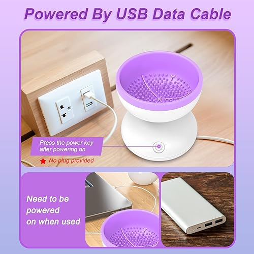 Miniatura 6 de Máquina limpiadora de brochas de maquillaje eléctrica morado, máquina limpiadora de brochas de silicona Windspeed para brochas de maquillaje de