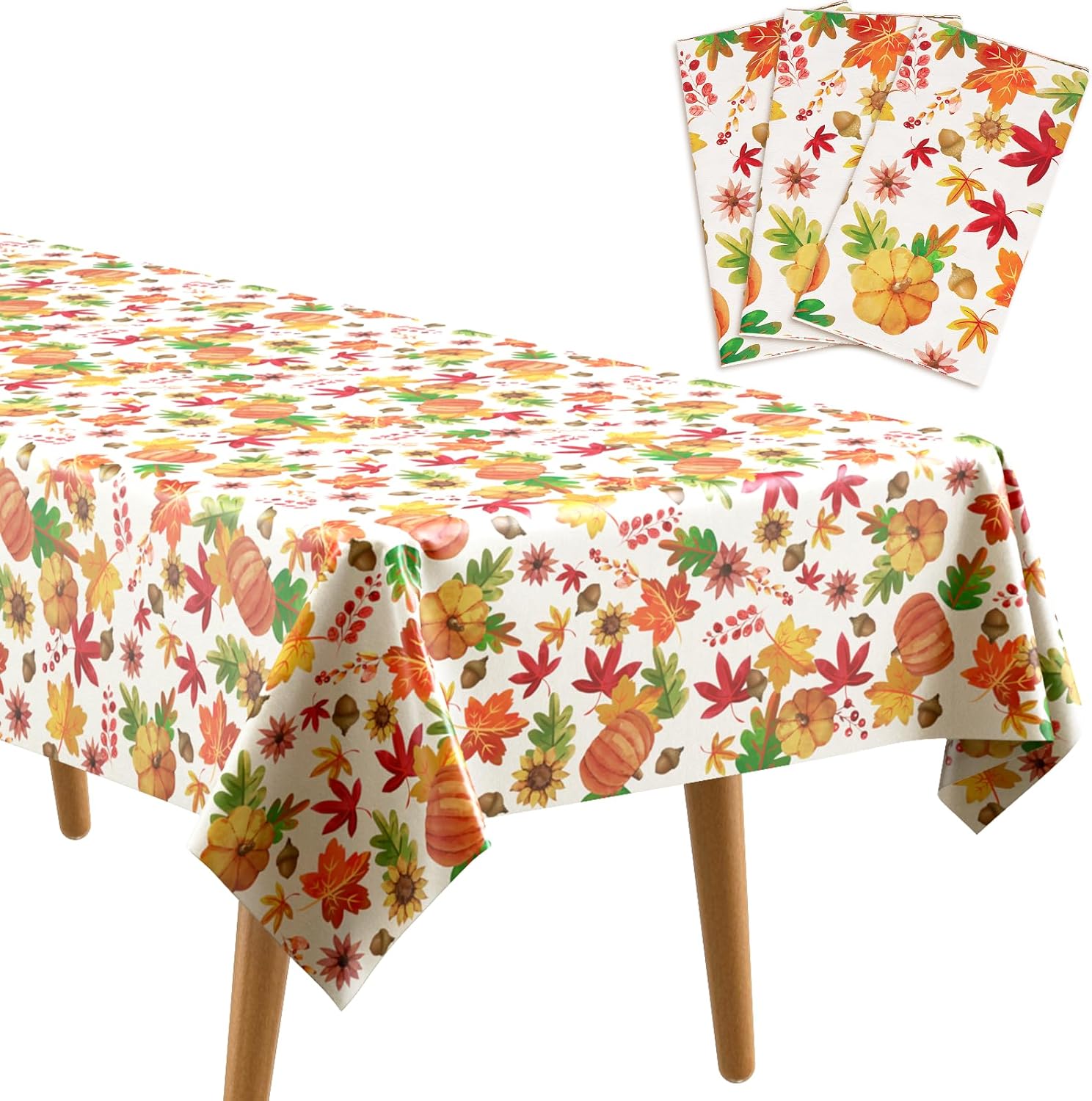 DECORLIFE 3PCS Thanksgiving Tablecloth Disposable, Friendsgiving Tablecloth, Large 54 x 108Inch Rectangular Fall Table Cover for Kids Thanksgiving Harvest Party Decorations