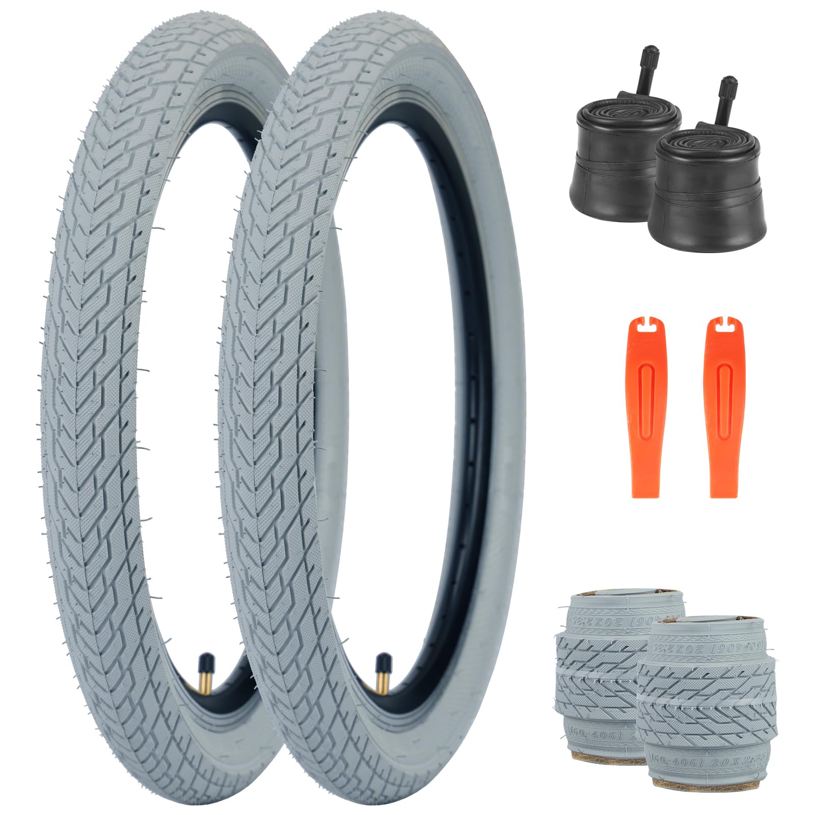 MEGHNA Bike Tire 20 inch Mountain Bike Tire with Lever 60-406 Foldable Tire 20 x 2.35 inch Replacement Grooved for BMX Kids Cruiser Bike