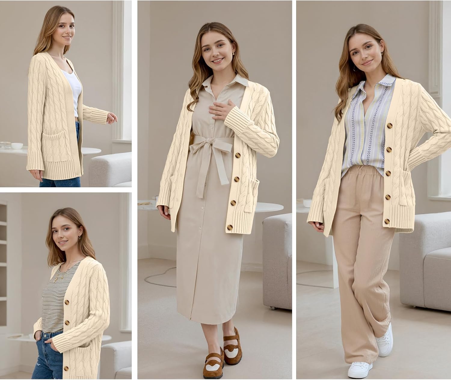 Women's Cable Knit Cardigan - Open Front Button Up Sweater with Pockets, Chunky Cardigan for Winter Women's Cardigan - Image 5