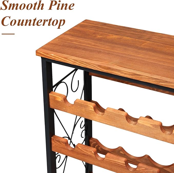 Estante para vino con luz LED para 64 botellas, pino y hierro miniatura 6