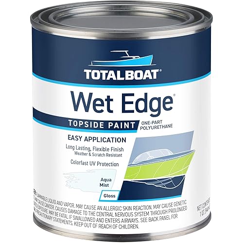 TotalBoat Wet Edge Topside Marine Paint Premium Polyurethane Coating for Boats, RVs, Exterior Trim, Fiberglass, Metal, and Wood (Aqua Mist, Quart)