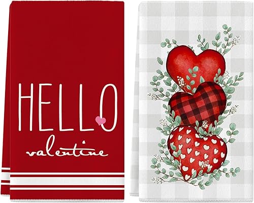 Siilues Juego de 2 toallas de cocina para el día de San Valentín, 18 x 26 pulgadas, toallas de cocina para el día de San Valentín, decoración del
