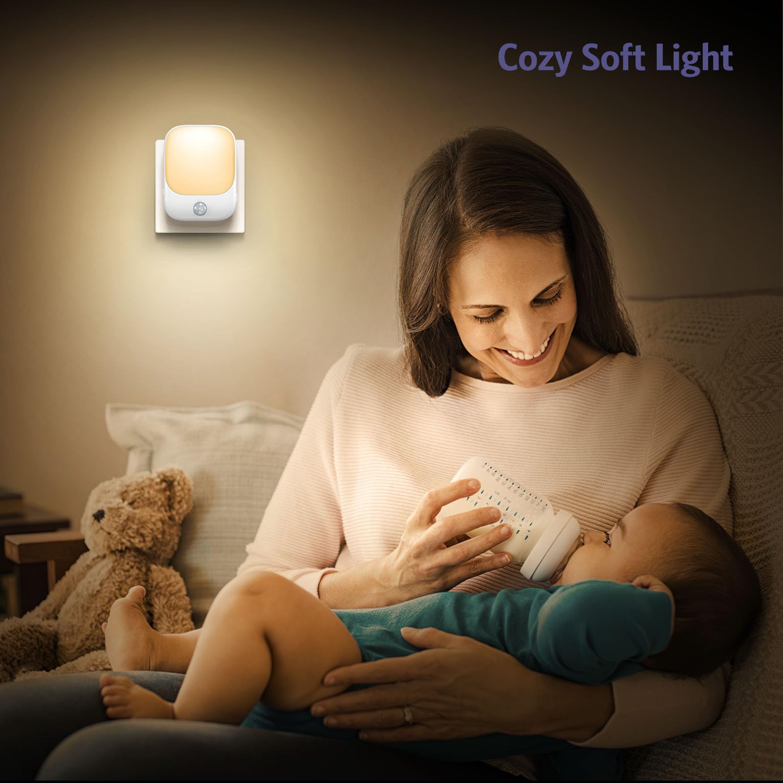 Podłączana lampka nocna, 2 PCS Lampki nocne podłączane do ścian z regulacją jasności, 3 tryby oświetlenia, ciepłe białe światło nocne z czujnikiem ruchu, do sypialni, przedpokoju, schodów