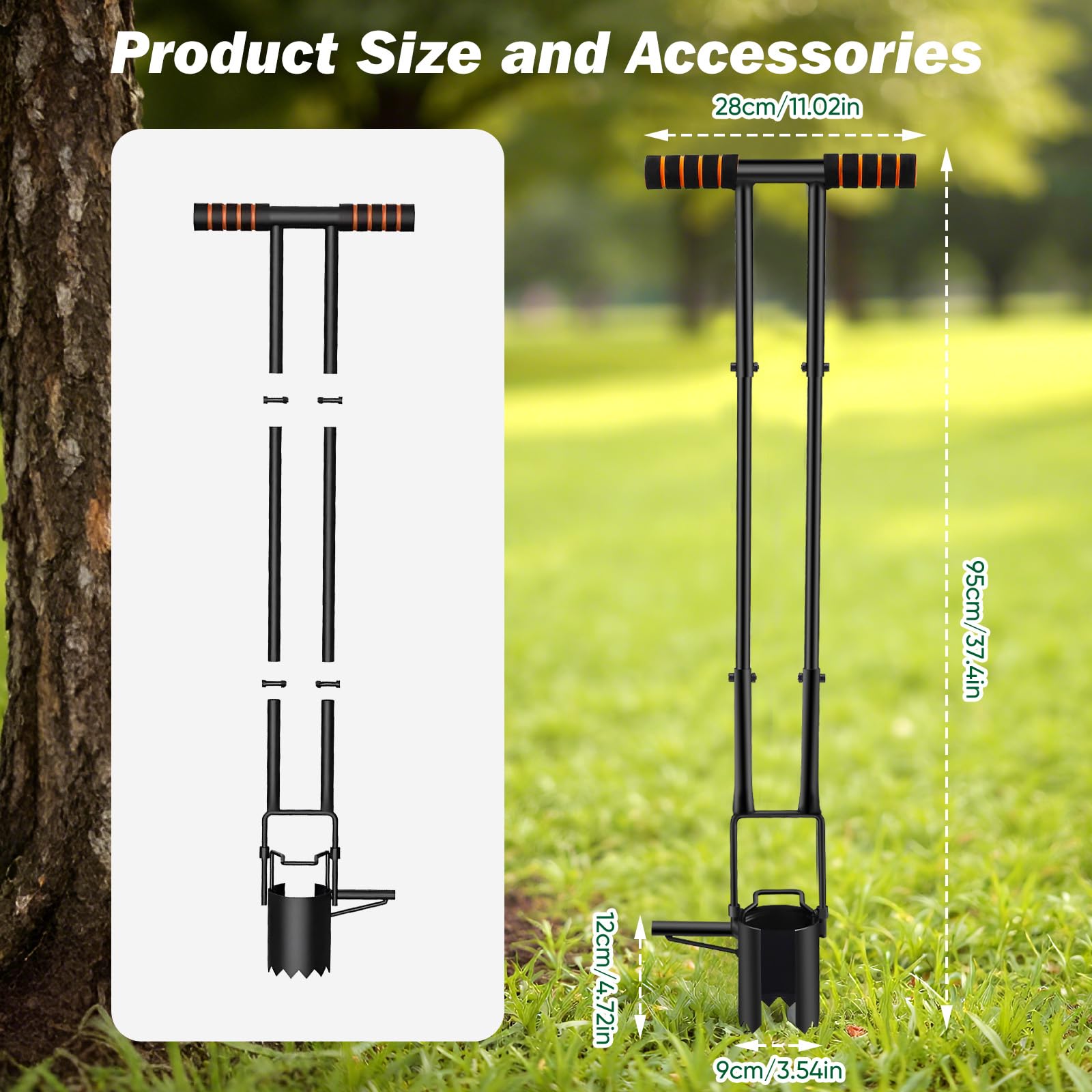 5 en 1 Griffe de Jardin avec Manche avec repose-pieds coulissant pour pousser facilement le sol, transplanter des fleurs,échantillonner de terre, transplanter, plantes à fleurs