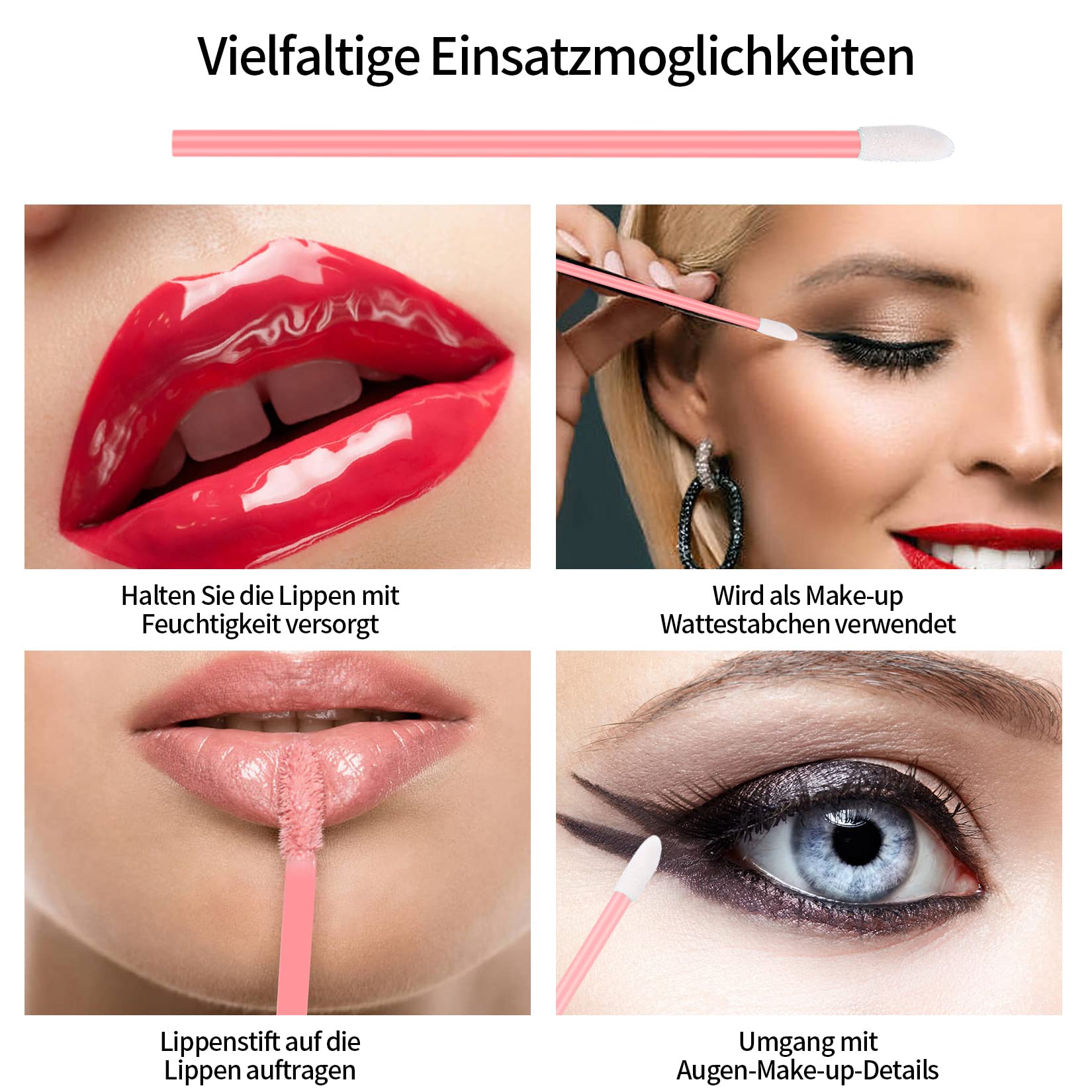 300 pezzi Spazzole per Labbra Rossetto, Pennelli Labbra, Trucco Pennello Bacchette Strumento Applicatore Trucco di Bellezza, Lip Gloss Applicatore Bacchette Pennello - Rosa