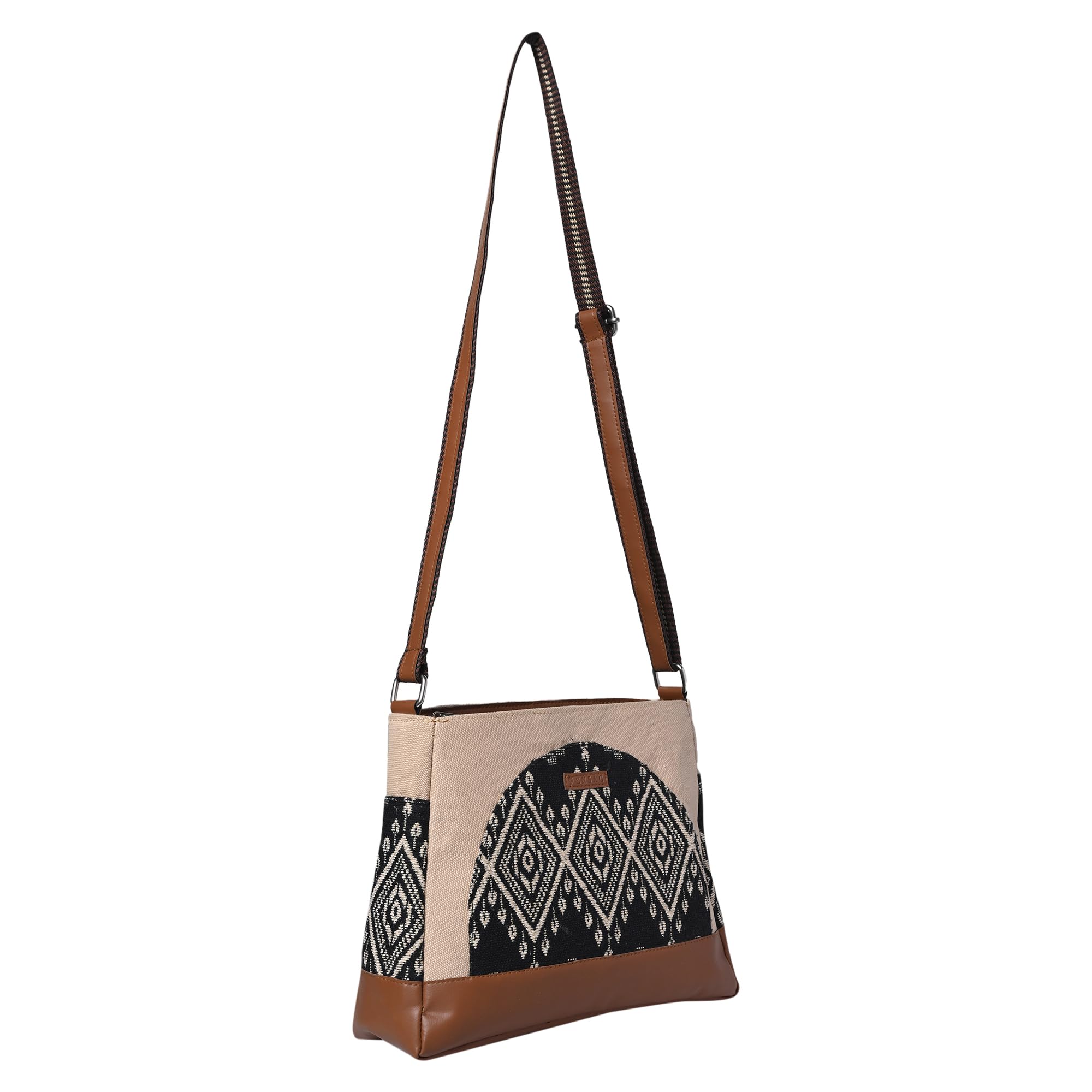 ensac Women's Premium Cotton/Full Sling Shoulder Bag | Ladies Purse Handbag | Special & Luxury Gift (SLING-U LEAF-DARK BROWN)-picture-18