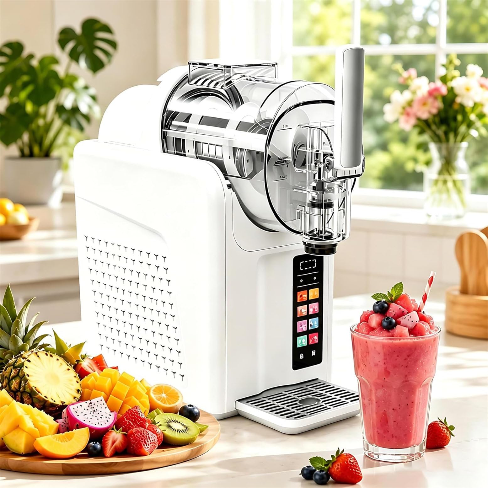 CYMYYDS 185W Commercial Slush Machine, Soft Serve Ice Cream and Slushie Maker with 7 Presets and Color Touch Screen, for Frozens Margaritas, Frappes, Smoothies & Shakes SingleBowl-White
