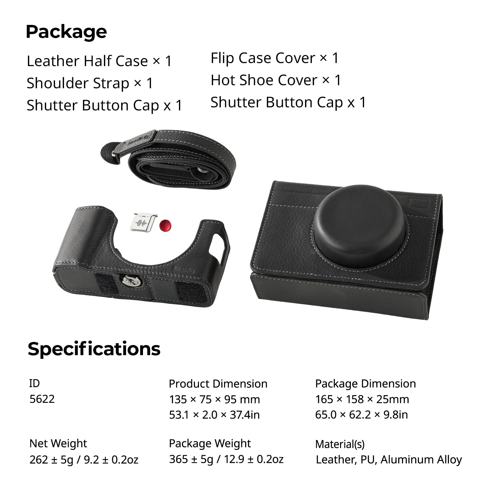 SMALLRIG Kit Custodia in Pelle per FUJIFILM X100VI, Include Mezza Borsa in Pelle, Custodia Flip e Tracolla, Vera Pelle, Portatile e Protettiva, Nero - 5622