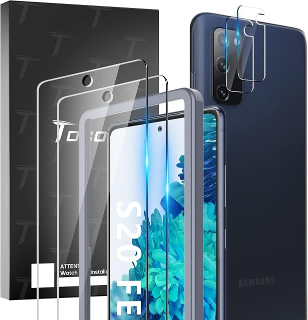 TOCOL 4 Pack Compatible with Samsung Galaxy S20 FE 5G 6.5 Inch, 2 Pack Screen Protector Tempered Glass and 2 Pack Camera Lens Protector, 9H Hardness HD Clear No Bubbles Easy Installation