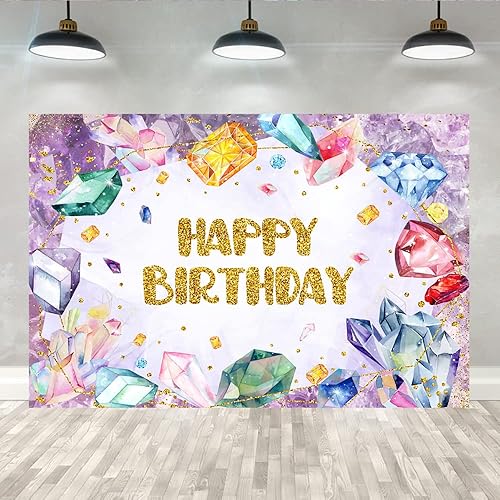 Lofaris Telón de fondo de cristal de diamante morado de 5 x 3 pies con texto en inglés "She is a Gem Back" para niña, joyería de cumpleaños,