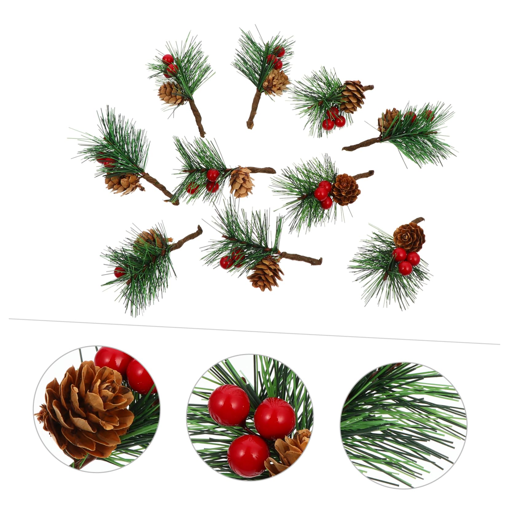 Ciieeo 30 Piezas Piñas navideñas para Cortar ramitas Plantas Artificiales decoración de Rama de Cono de Pino Ramas de Cono de Pino Ramos de Bayas simulados Ramo de Bayas PVC