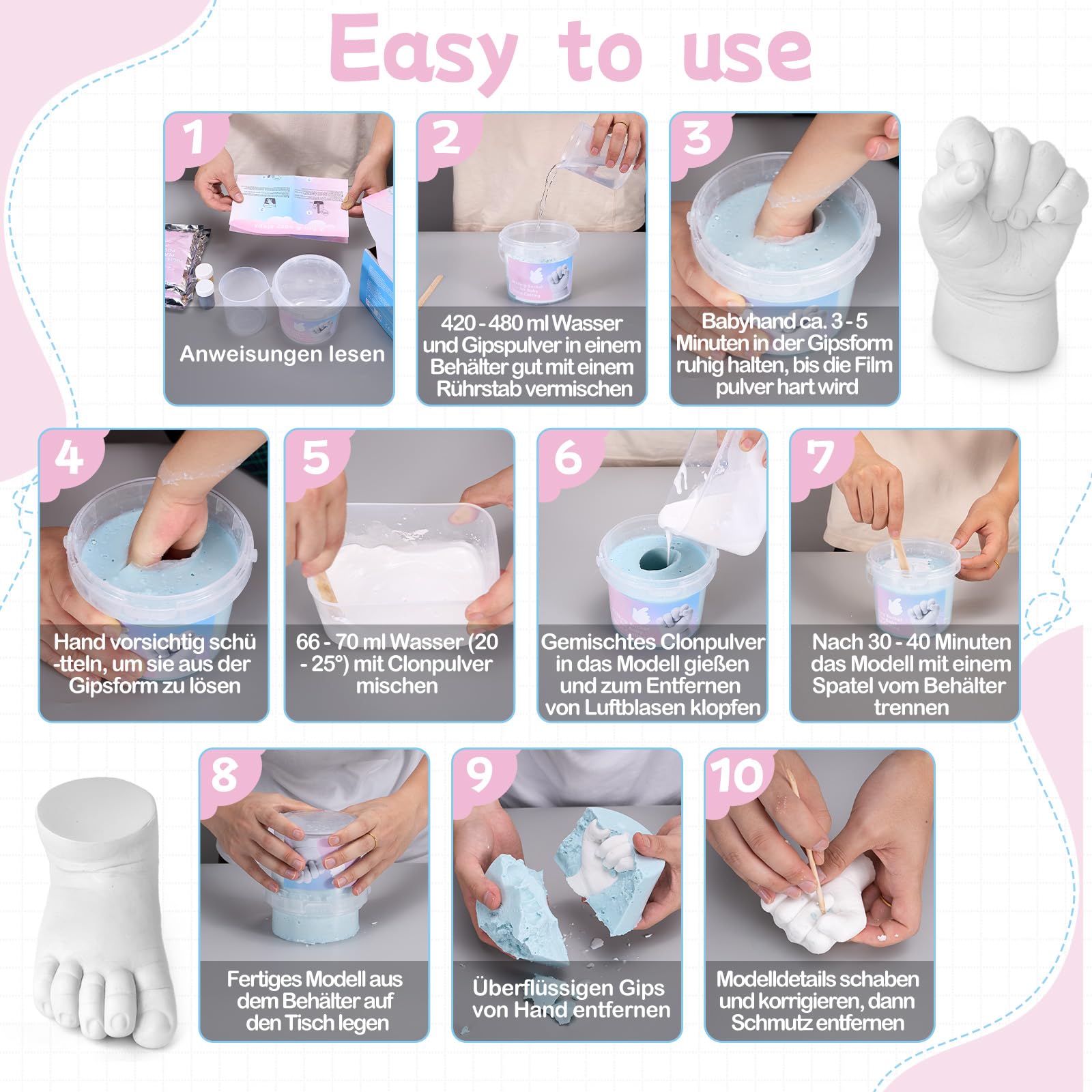 Kit Calco Mani e Piedi in 3D per Neonato, Taricor Kit per Stampi di Impronte del Bambino, Set Regalo in 3D, Ricordi, Souvenir, per Bambini o Neonati, Regali per il Baby Shower