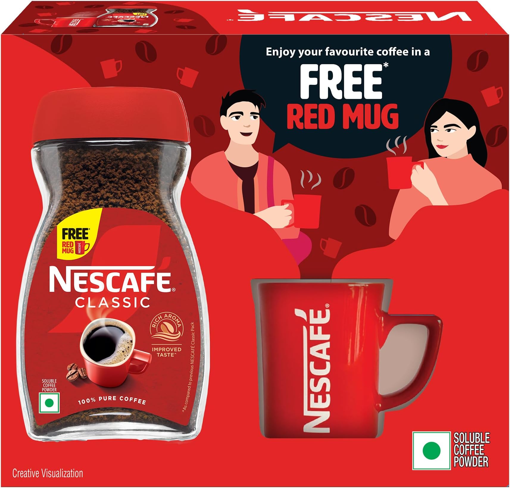 Classic Instant Coffee Powder | Great start to your morning | 100% Pure Coffee | Free Red Mug | 180g Jar (Weight may vary upwards)