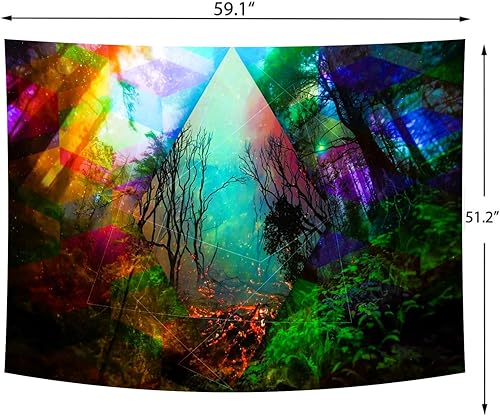 Miniatura 6 de Delur Tapiz de bosque de árbol de la vida, paisaje natural, tapiz para colgar en la pared, colorido tapiz místico, tapiz psicodélico espiritual para