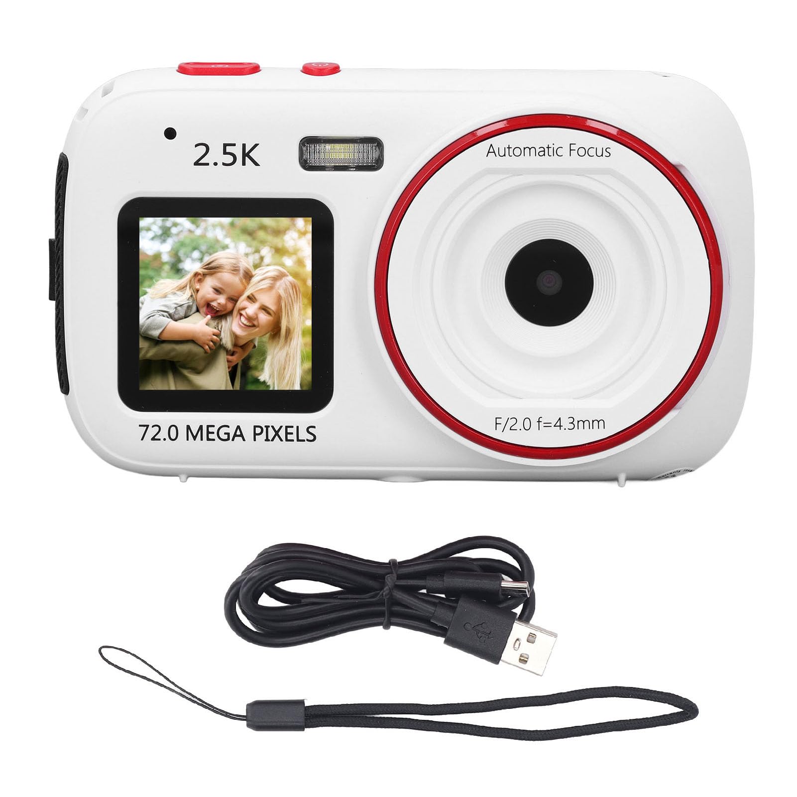 72MP Digital Camera with 2.5K Video, 16X Digital Zoom Autofocus Anti Shake Dual Screen Selfie Camera, 2.4 Inch Main Display and 1.54 Inch Front Screen for Travel Vlogging (White)-image-7