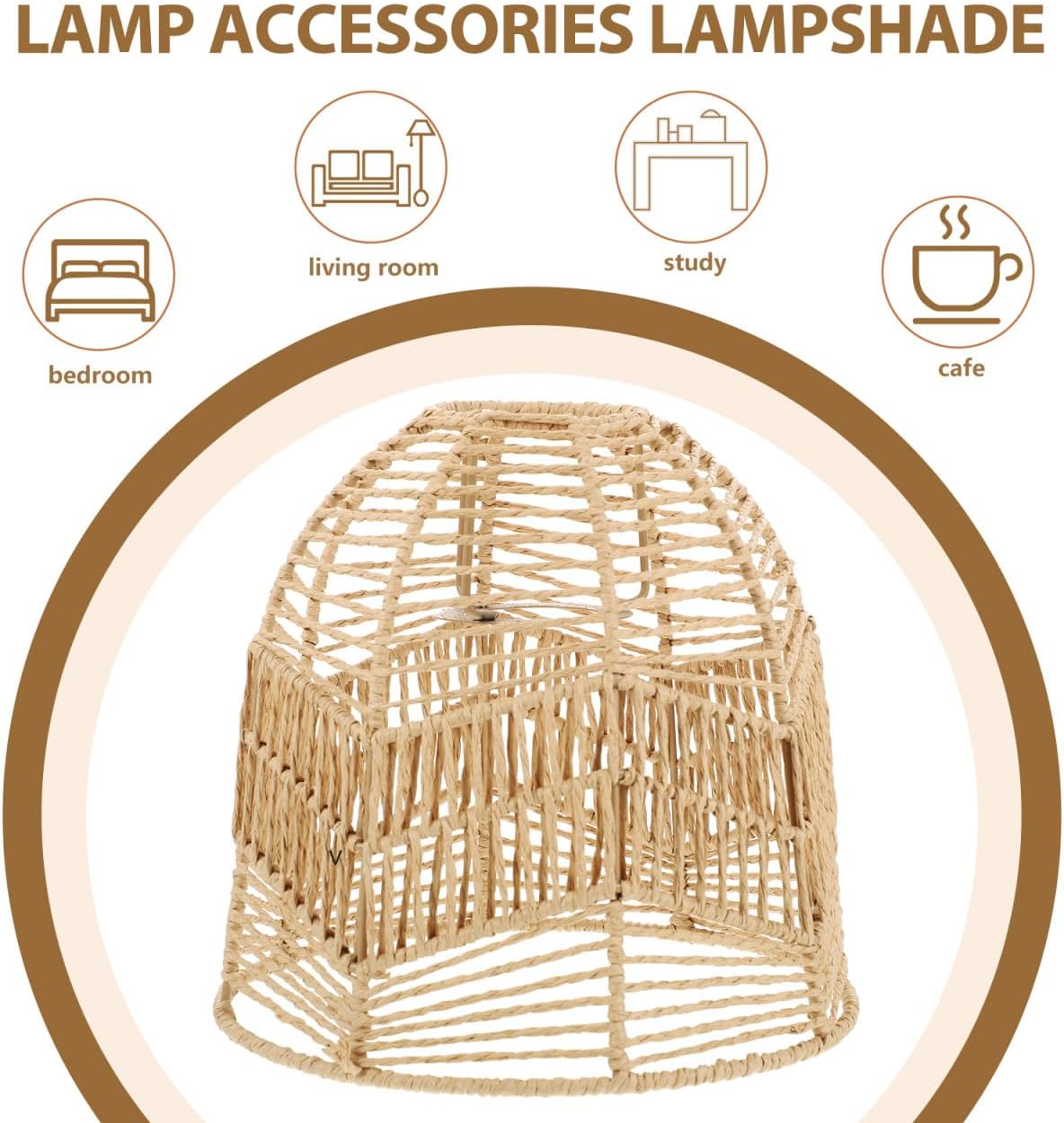 Rattan Lamp Shade, Boho Wicker Woven Pendant Light Lamp Shades Replacement for Chandelier, Floor Table Hanging Light