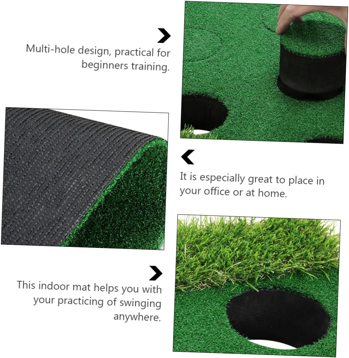 Indoor Golf Putting Mat Multi-Hole Design Practice Carpet Trainer Portable Green Fairway for Beginners Office Home Balcony Training Aid