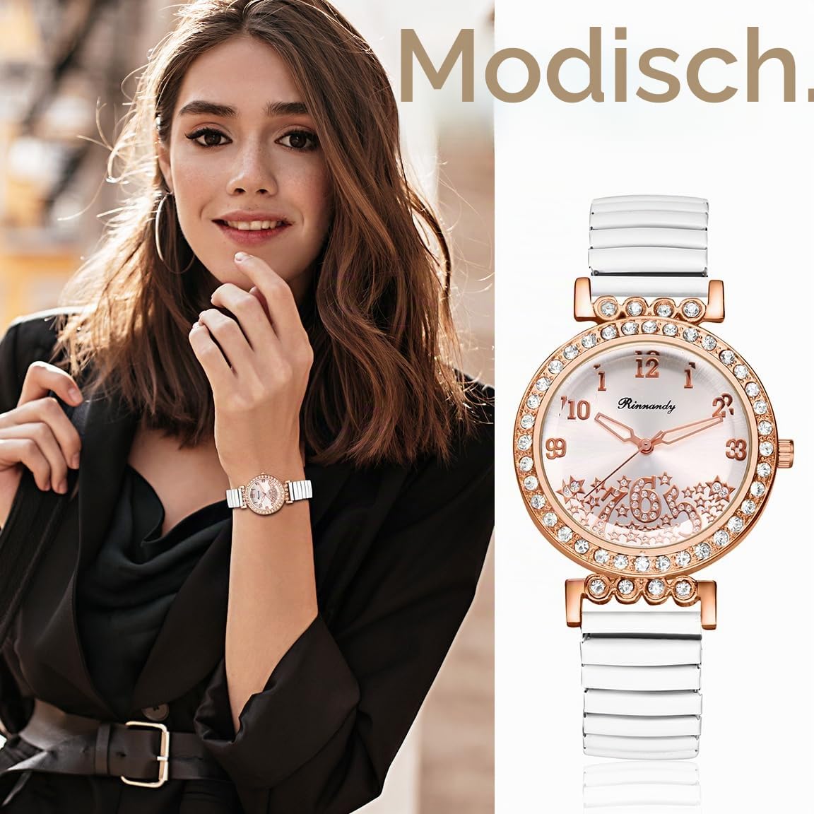 JewelryWe Damenuhr Elastische Uhr für Senioren Analog Quarz Armbanduhr Damen Stretcharmband Lässige Uhr mit Edelstahl Zugarmband & großem leicht ablesbar Zifferblatt