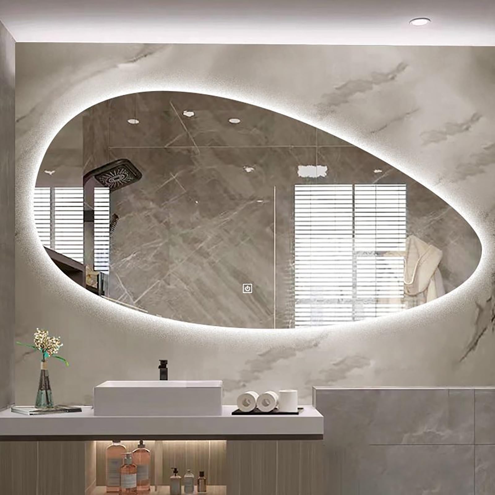 HZSCL 50x80cm, 60x90cm, 60x100cm, Irregular Teardrop Shape LED Bathroom Mirror, Anti-fog Wall Vanity Mirror, Smart Touch(3 Color,60x100cm)