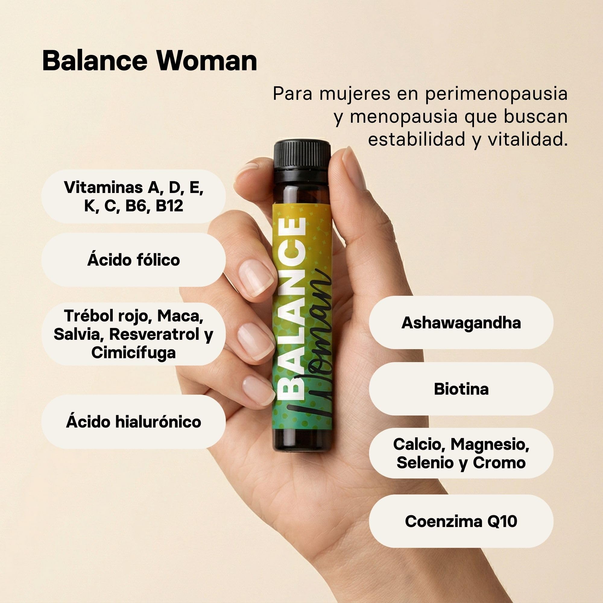 Balance Woman SqualOX® – Complemento Alimenticio para Menopausia y Perimenopausia | Equilibrio Hormonal y Bienestar Femenino | Ashwagandha, Trébol Rojo, Magnesio, Calcio y Vitaminas | 28 dosis