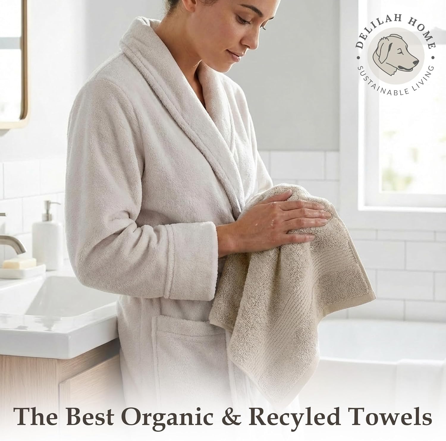 Delilah Home Turkish Cotton Bath Towels - Soft and Absorbent, 100% Organic, 700 GSM Thick Weave, Gentle for Sensitive Skin - 2 Pieces Hand Towel Set 16x30 Inches - Natural