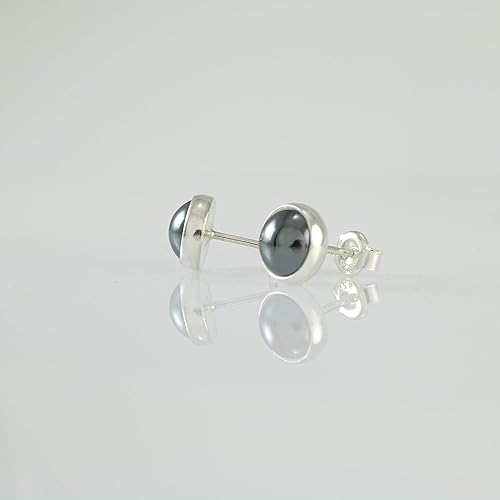 Vista 27 de Sterling Silver Black Onyx Handmade Round Stud Earrings for Women & Men - 9mm Black Onyx Cabochon