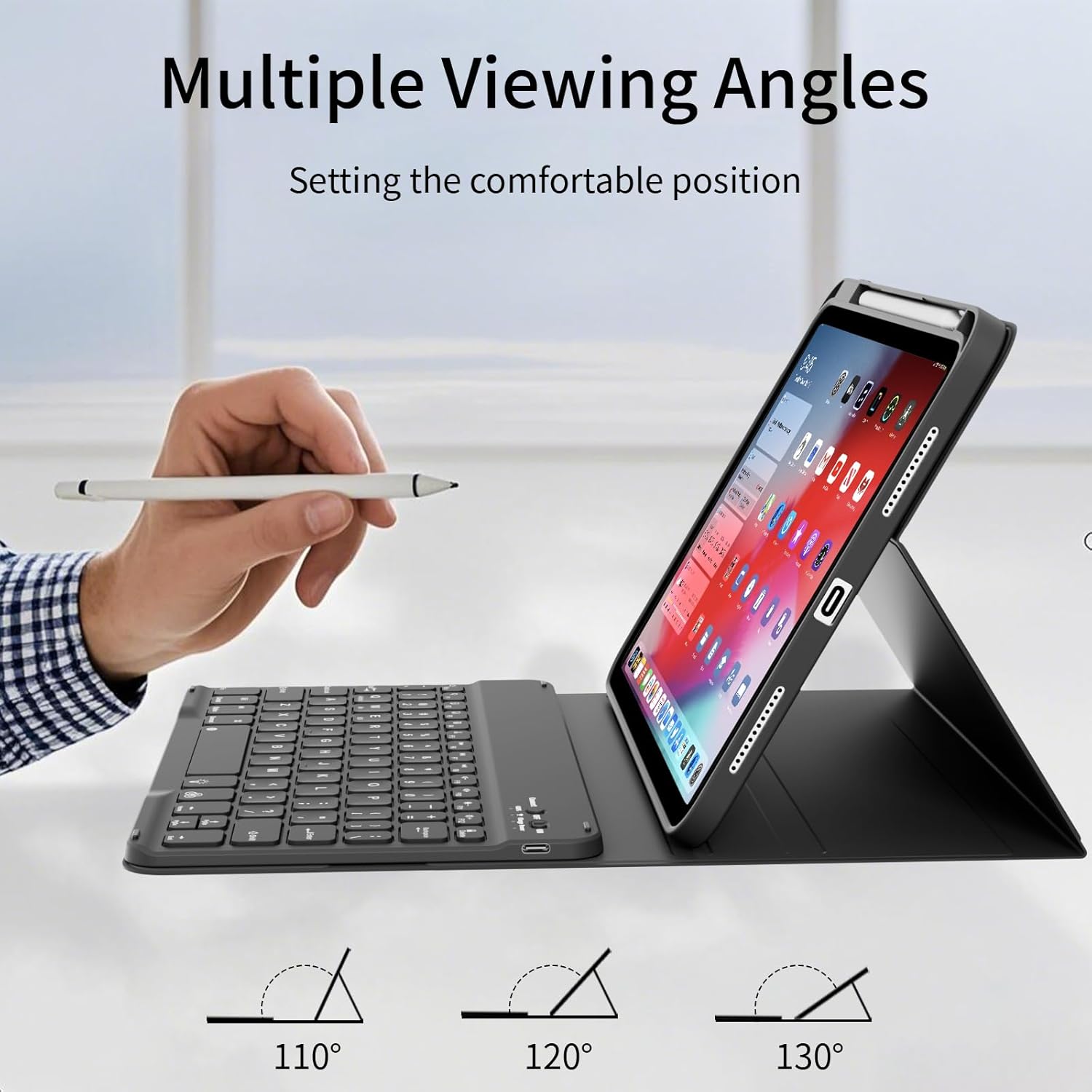 for iPad 10th 11th Generation Case with Keyboard, Folio Cover with Pencil Holder, 7 Colors Backlit Wireless Detachable Keyboard for iPad 11 inch A16 2025 10th Gen 10.9 Inch 2022, Black