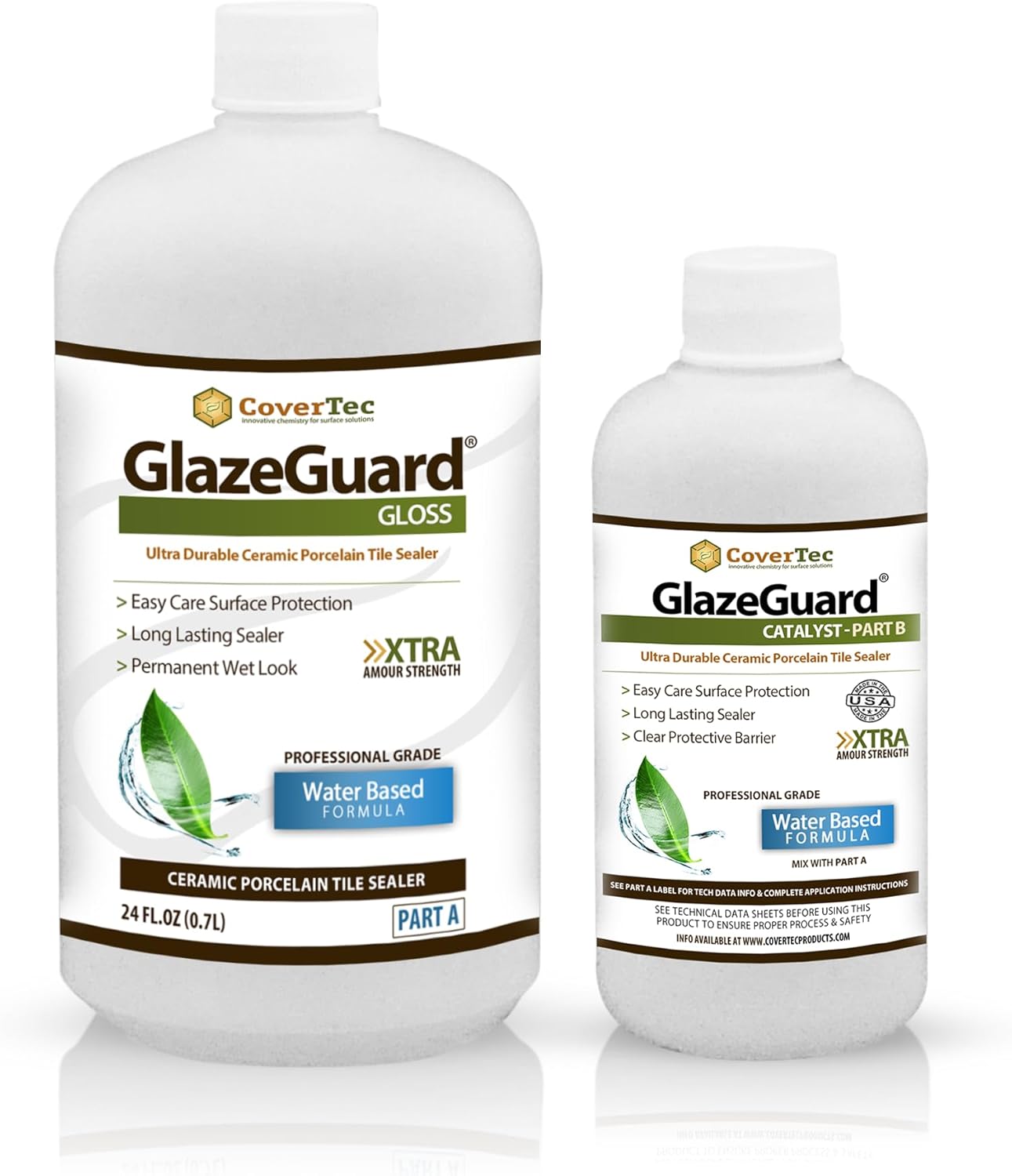 GlazeGuard Gloss Floor/Wall Sealer for Ceramic, Porcelain, Stone Tile Surfaces 1 Qrt (2) Part
