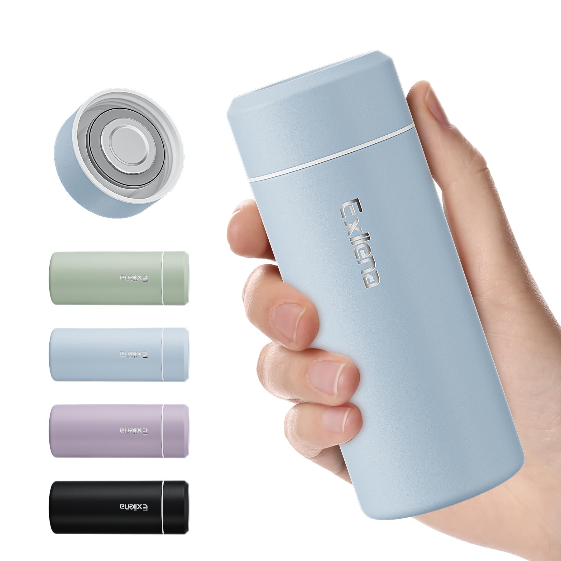 【Upgraded】 Exllena Small Water Bottle for Handbag – 250ml Small Flask for Hot & Cold Drinks, Perfect Small Insulated Water Bottle for Travel, Milk, Coffee... (Sky Blue)