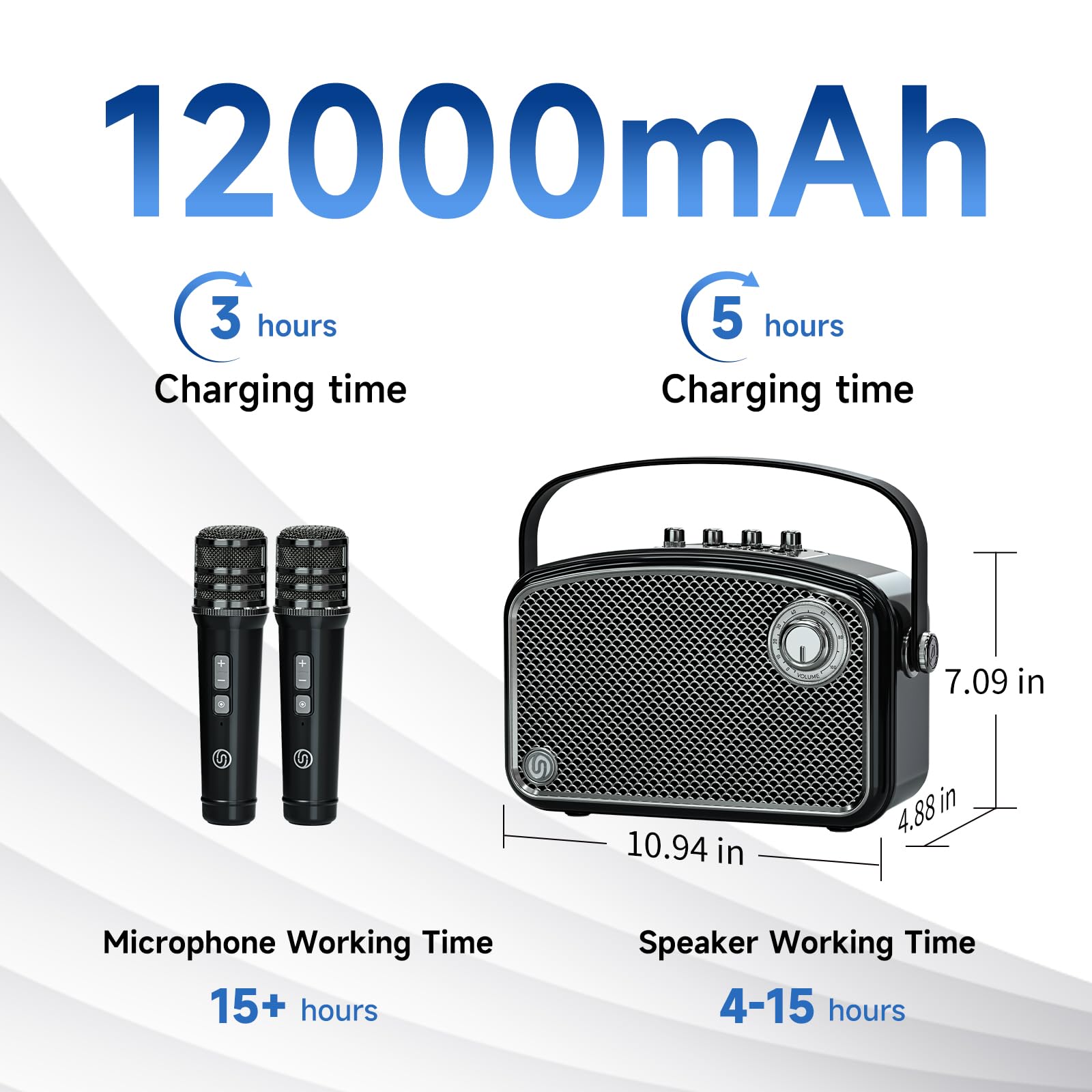 120W Peak Leistungsstarker Sprachverstärker mit 2 UHF-Mikrofonen, Bluetooth-Lautsprecher mit Bass/Trable/Echo-Anpassung, kleines PA-Lautsprechersystem, Karaoke-Maschine für Erwachsene, Lehrer