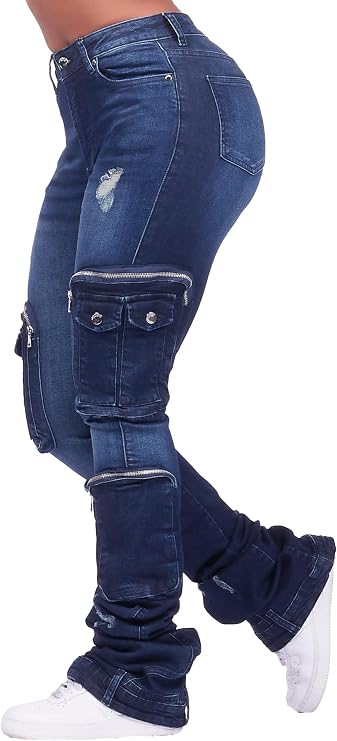 ROCKSTAR ORIGINAL Women's Alisson Cargo Super Stacked Jean