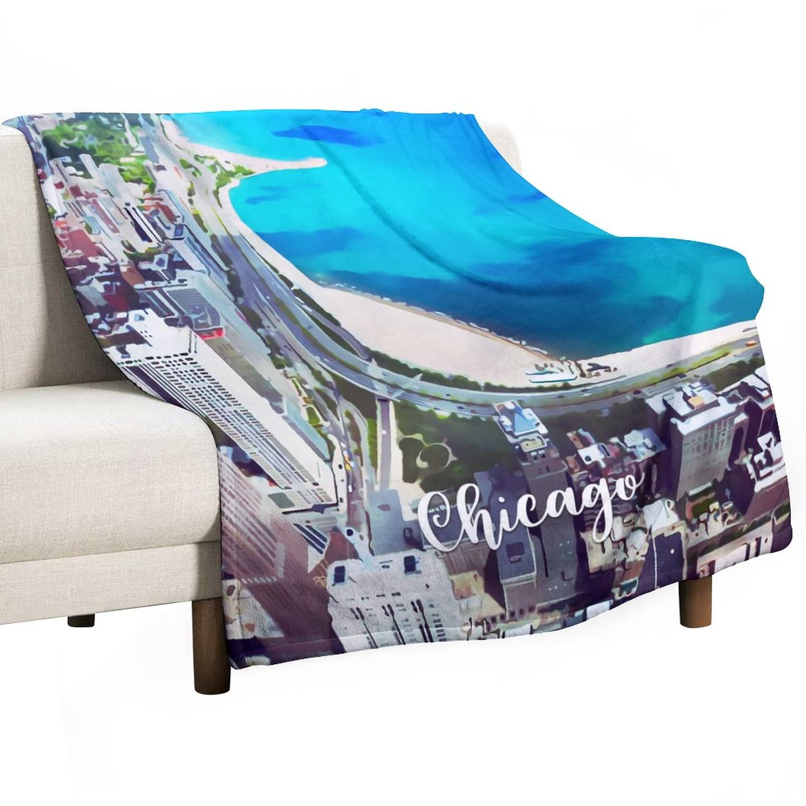 Œuvre d'art moderne en peluche couverture Chicago plaid cadeau idéal