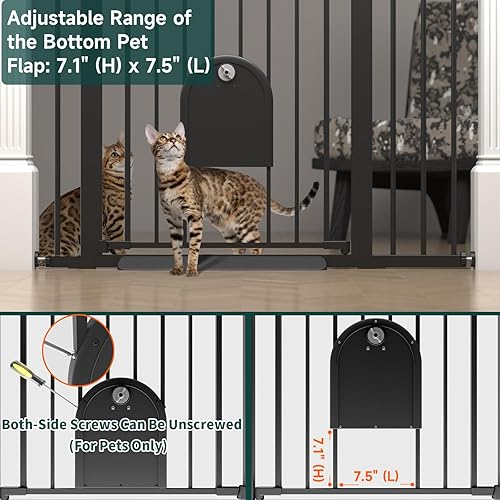 Miniatura 2 de Puerta de seguridad, puerta de metal de cierre automático de 29.5-47.6 pulgadas con puerta para mascotas, negro, montaje en pared para escaleras y