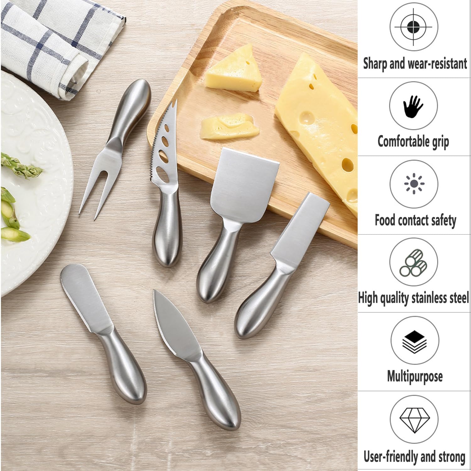 Amazon | 6-Piece Cheese Knife Set, Premium Stainless Steel Cheese