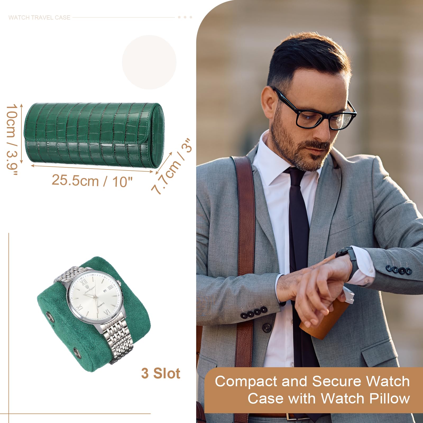 Custodia da viaggio per orologio da uomo in pelle con motivo coccodrillo, astuccio arrotolabile per orologio, scatola portaoggetti portatile per orologio, ideale per Natale, compleanno e anniversari