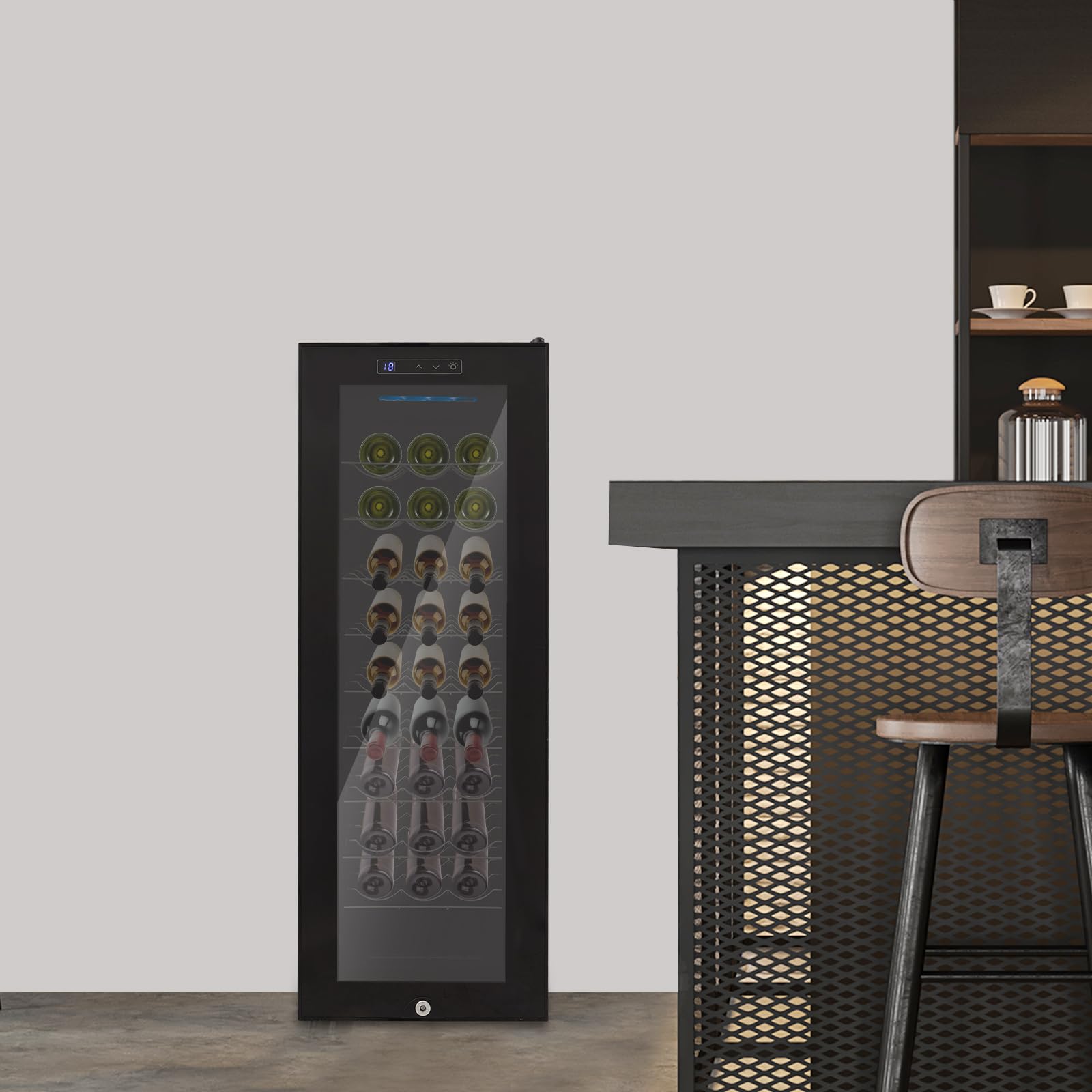 Frigorifero per vino, 30 bottiglie, 90 l, illuminazione a LED, freestanding Wine Fridge con touchscreen, porta in vetro rinforzata, 50,5 x 34,5 x 98,5 cm