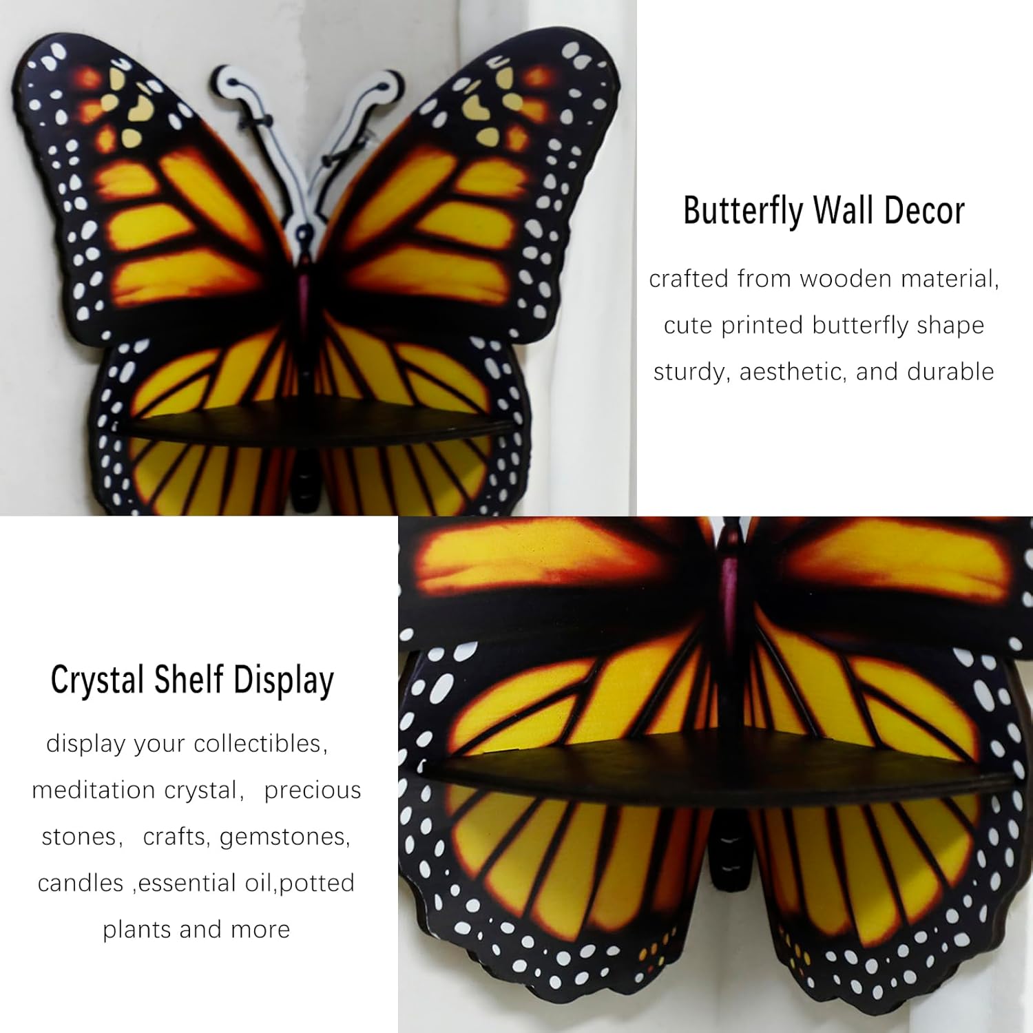 Artilady Corner Shelf for Crystal - 2 PCS Boho Cute Butterfly Wall Corner Shelf Crystal Display Shelf Floating Shelves for Bedrooms Bathroom Living Room Aesthetic Decor Witchy Gift for Women