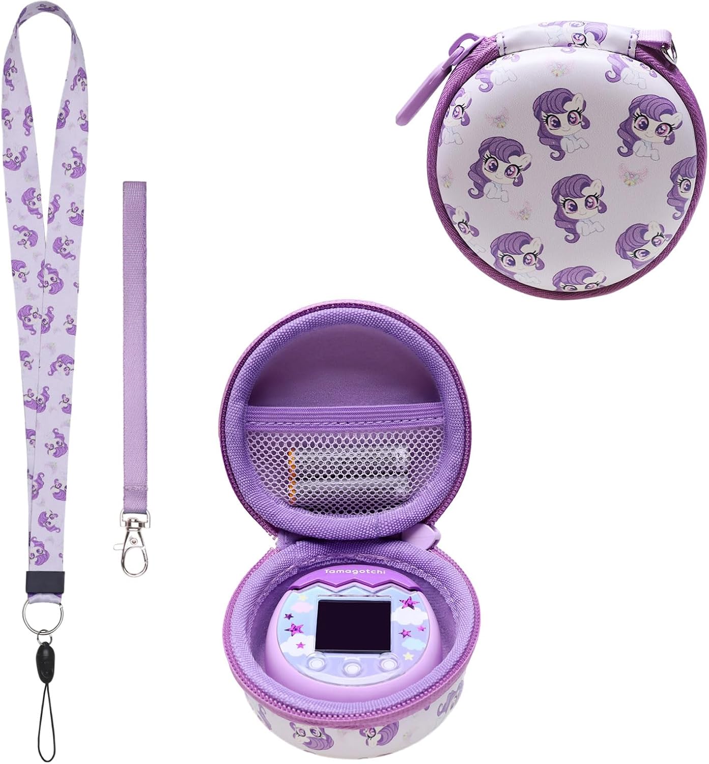 LTGEM Case Compatible With Tamagotchi Pix/ Original/ Nano x/ Hello Kitty/ Uni,Storage Protective Carrying Electronic Pets Case With Lanyard Neck Strap(Pony Purple)