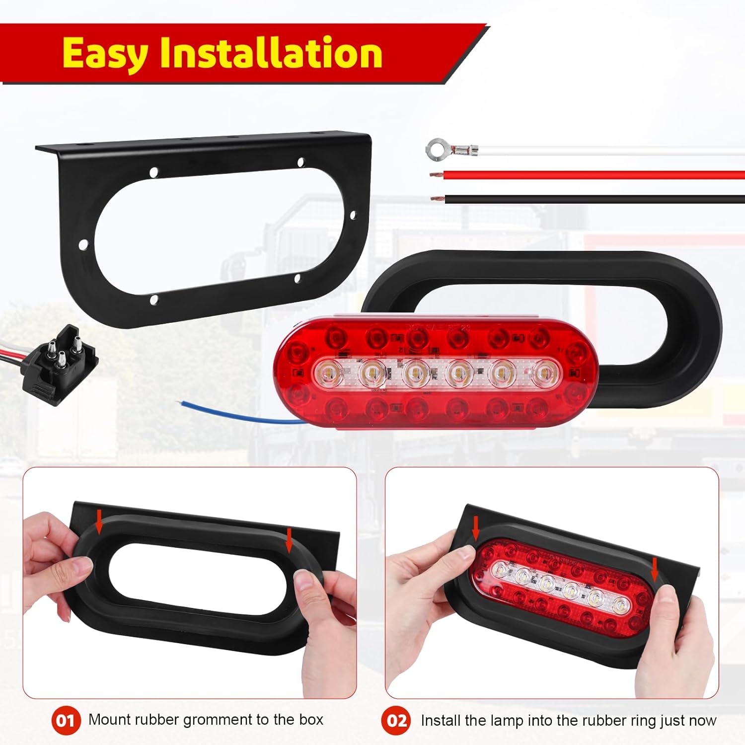 LIMICAR LED Trailer Lights Kit, 6 Inch Oval Tail Lights with Backup Reverse, DOT Compliant IP67 Waterproof, Brackets + 25FT 5-Pin Harness + 13.8" Light Bar + Markers, Stop Brake Turn for Boat RV Truck