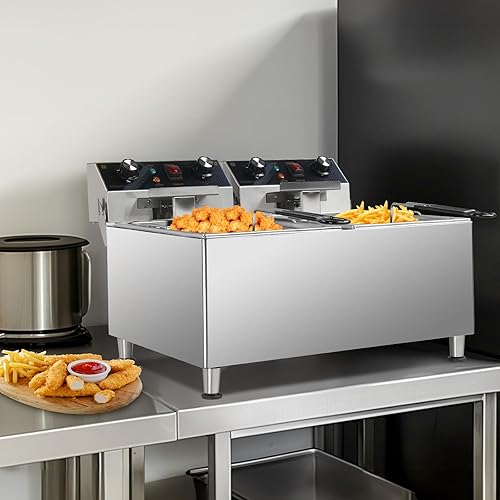 Miniatura 8 de ROVSUN Freidora Profunda Eléctrica de 36 Cuartos 240V, 6600W Freidora Profunda Comercial de Doble Tanque con Temporizador de 60 Min, Protección