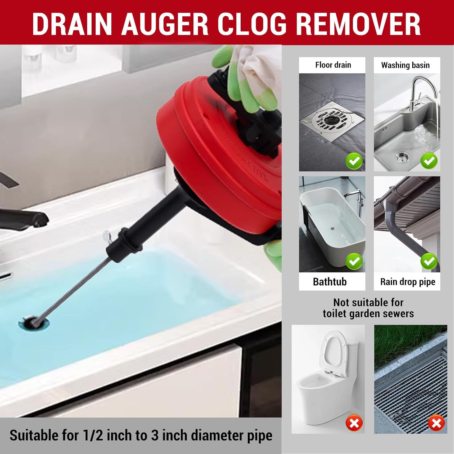 Fafeicy Drain Auger for Bathroom and Kitchen, High Durability Plumbing Tool with Manual and Drill Modes for Efficient Pipe Cleaning (7.5m Spring)