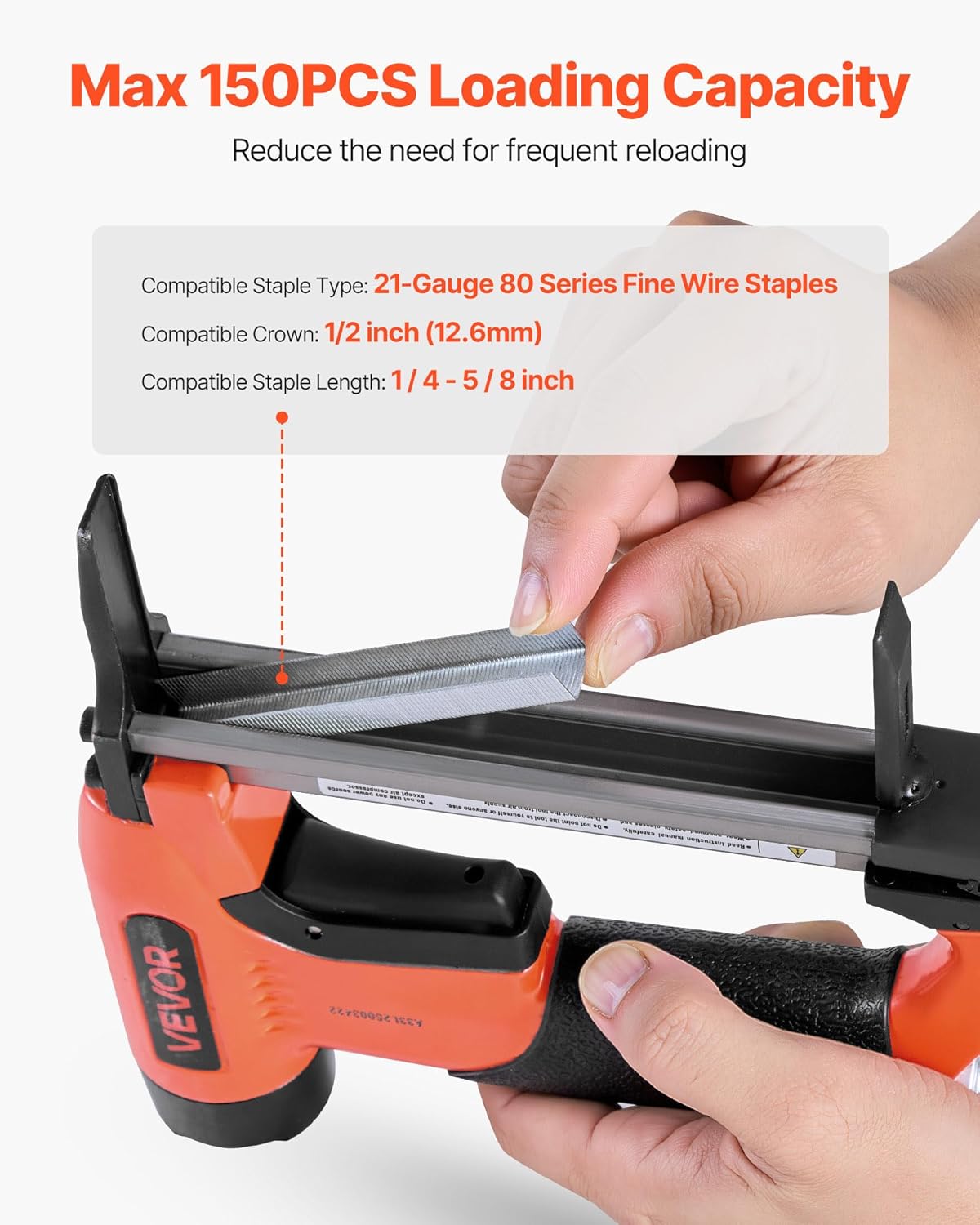 VEVOR Pneumatic Staple Gun, 21 Gauge Long-Nose Upholstery Stapler for 80 Series Fine Wire Staples 1/2-inch Crown 1/4"-5/8" Length, Max 150PCS Loading Air Staple Gun for Upholstering, Woodworking, DIY