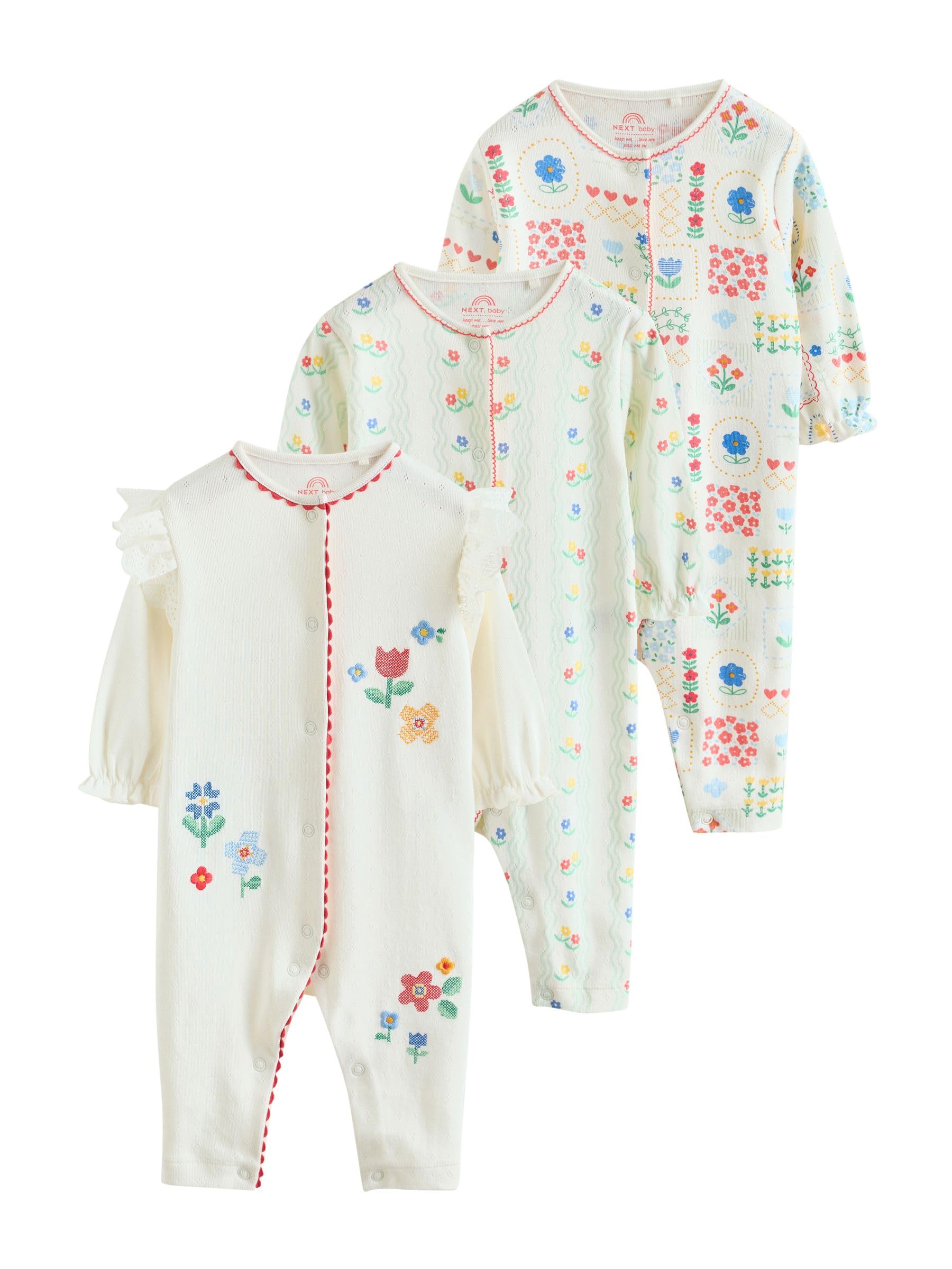 NEXT Bambina Confezione da 3 Tutine Bebè | Neonato, Standard, Mid Rise, Button, 100% cotone