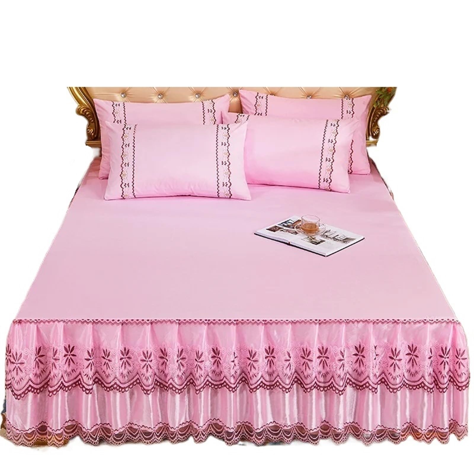 EJvkrbtx Ruffle Wrap Bedspread With Lace Bed Skirt, Solid, No Pillowcase, Multiple Sizes(Color 14,1PC 180cmx200cm)